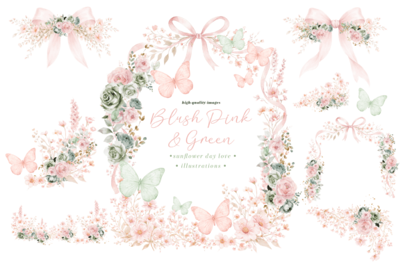 Download Blush Pink &amp; Sage Wildflowers Clipart, - Premium Bundle