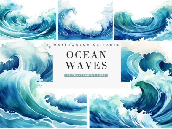 Download Watercolor Ocean Waves Borders Clipart - Art Collection