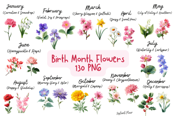 Download Birth Month Flowers Clipart Bundle - Art Collection