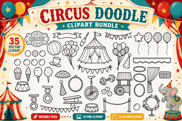 Download Circus Doodle Digital Stamp Clipart PNG - Art Collection