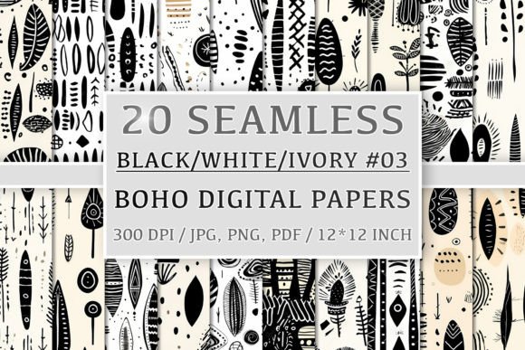 Download 20 Seamless Black White Ivory Boho Set 3 - Seamless Collection