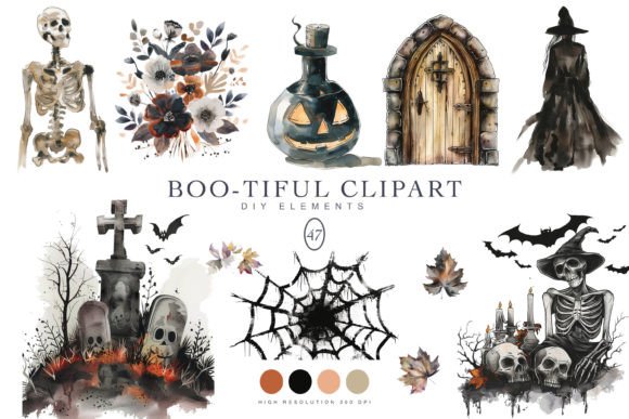 Download Watercolor Halloween Spooky Clipart Set - Art Collection