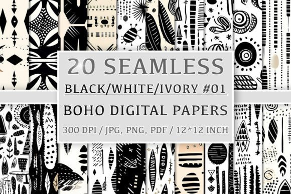 Download 20 Seamless Black White Ivory Boho Set 1 - Seamless Collection