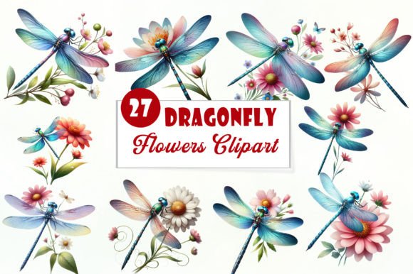 Download Dragonfly with Flowers Clipart Bundle - Art Collection