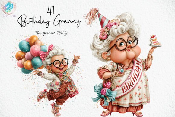 Download Birthday Quirky Granny Clipart PNG - Art Collection