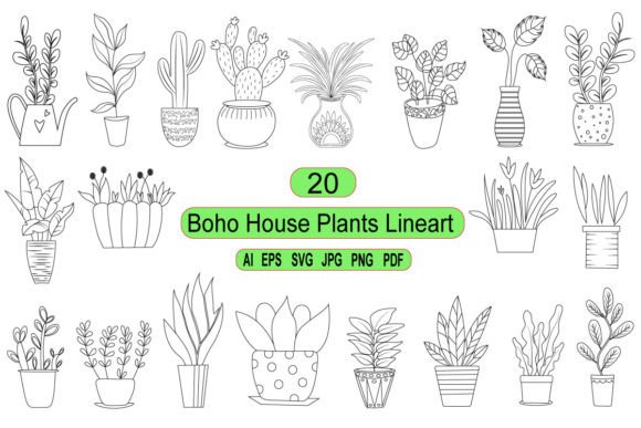 Download Boho House Plants Lineart Graphic - Art Collection