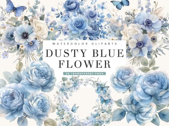 Download Dusty Blue Flower Clipart Bundle - Art Collection