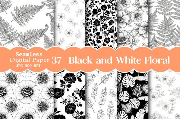 Download Black and White Seamless Floral Patterns - Seamless Collection