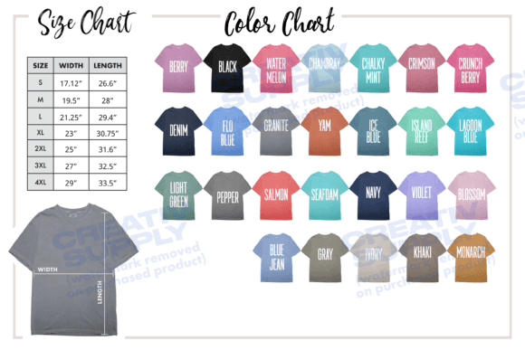 Download Size and Color Chart Comfort Colors 1717 - Art Collection