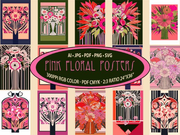 Download Pink Floral Prints, Art Deco Bouquet SVG - Art Collection
