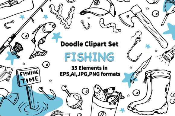 Download Doodle Clipart Set Fishing. Line Art - Art Collection