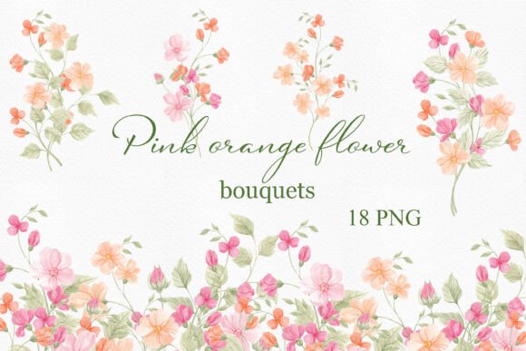 Download Watercolor Pink Orange Flower Bouquets - Pink Collection