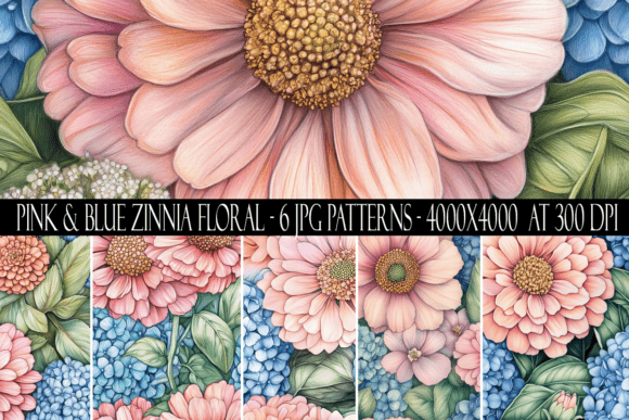 Download Pink and Blue Zinnia Flower Patterns - Pink Collection