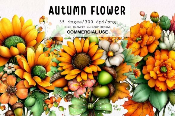 Download Whimsical Autumn Flower Clipart Bundle - Art Collection
