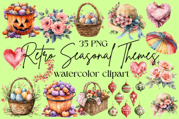 Download Retro Seasonal Clipart Bundle - Art Collection