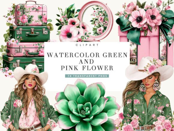 Download Watercolor Green and Pink Flower Clipart - Art Collection