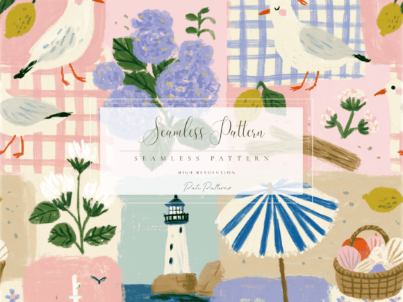 Download Seamless Coastal Cottage Patchwork Pattern PNG - Seamless Collection