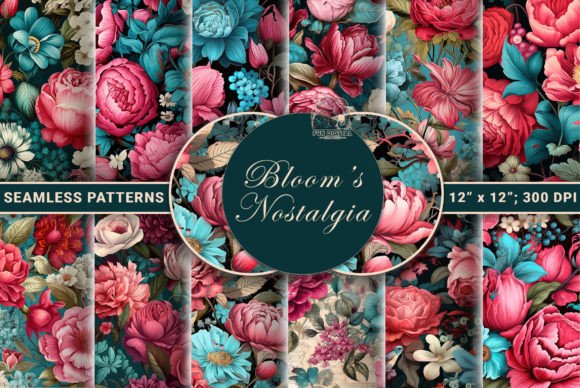 Download Retro Blooms: Seamless Floral Patterns - Seamless Collection