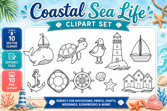 Download Coastal Sea Life Digital Clipart PNG - Art Collection