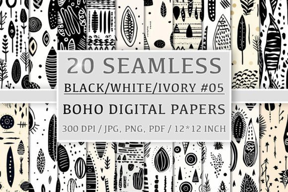 Download 20 Seamless Black White Ivory Boho Set 5 - Seamless Collection
