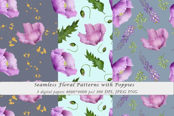 Download Seamless Floral Patterns with Poppies - Seamless Collection
