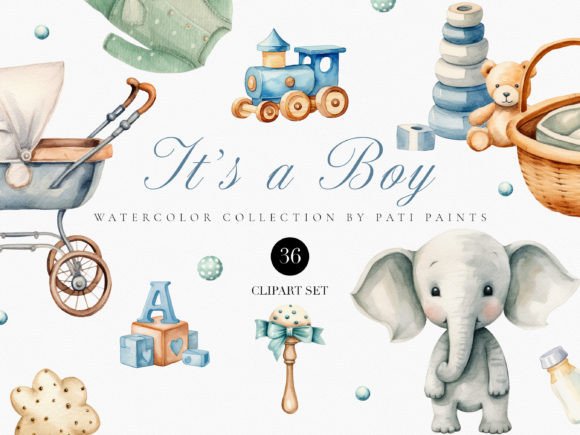 Download Baby Boy Watercolor Digital Clipart Set - Art Collection