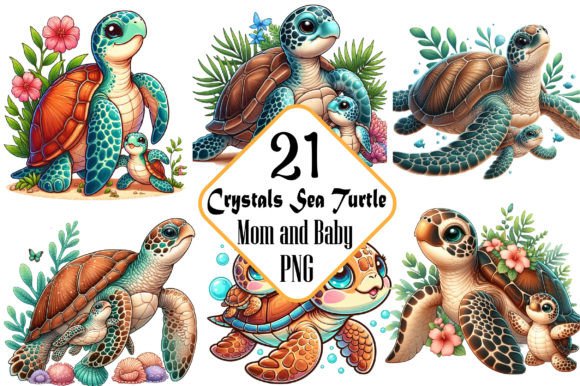 Download Crystals Sea Turtle Mom and Baby Clipart - Art Collection