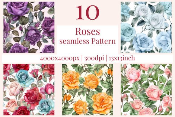 Download Bundle 10 Seamless Roses Patterns 622 - Seamless Collection