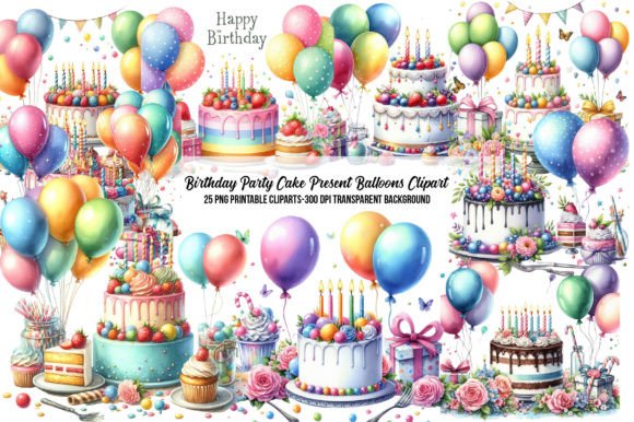 Download Birthday Party Cake Present Balloons - Art Collection