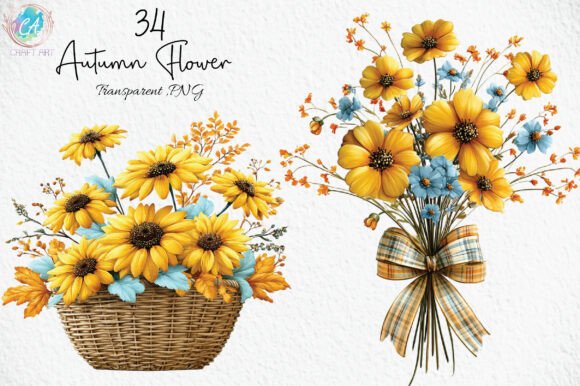 Download Whimsical Autumn Flower Clipart Bundle - Art Collection