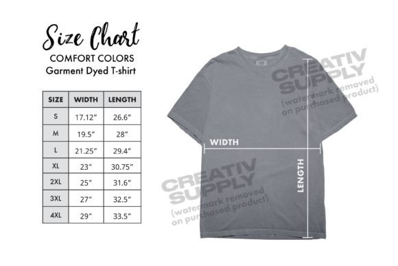 Download Size Chart Comfort Colors 1717 for Etsy - Art Collection