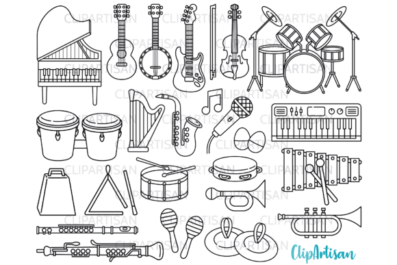 Download Musical Instruments Clip Art Stamps - Art Collection