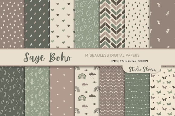 Download Sage Boho Digital Paper Pack - Sage Collection