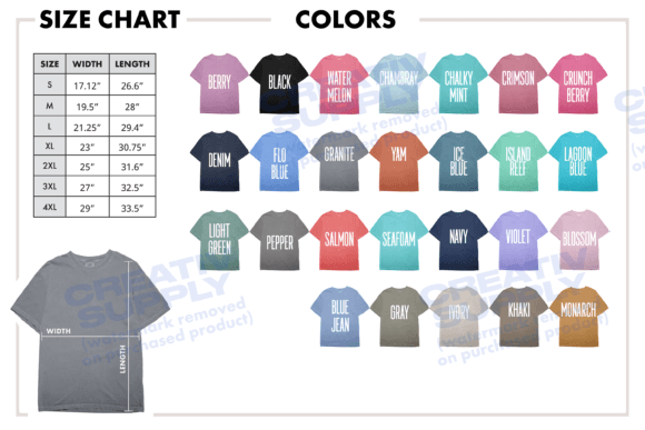 Download Size Chart Comfort Colors 1717 and Color - Art Collection