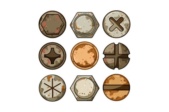 Download Rusty Screw Head Set Cartoon - Art Collection