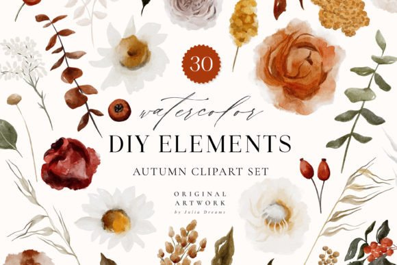 Download Autumn Watercolor Flower Digital Clipart - Art Collection