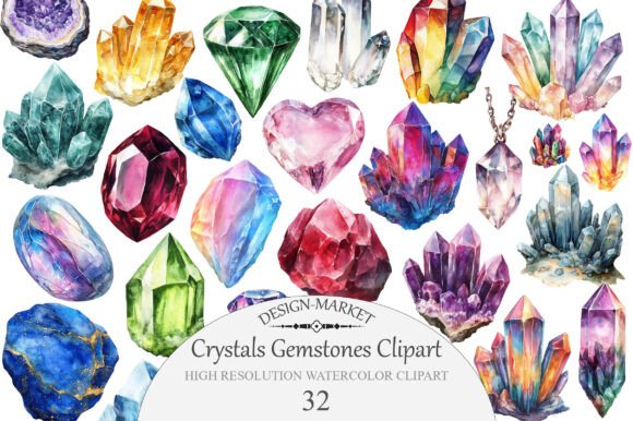 Download Watercolor Crystals Gemstones Clipart - Art Collection