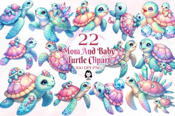 Download Crystals Sea Turtle Mom and Baby Clipart - Art Collection