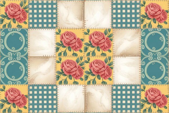 Download Rustic Rose Patchwork Tile Art - Art Collection