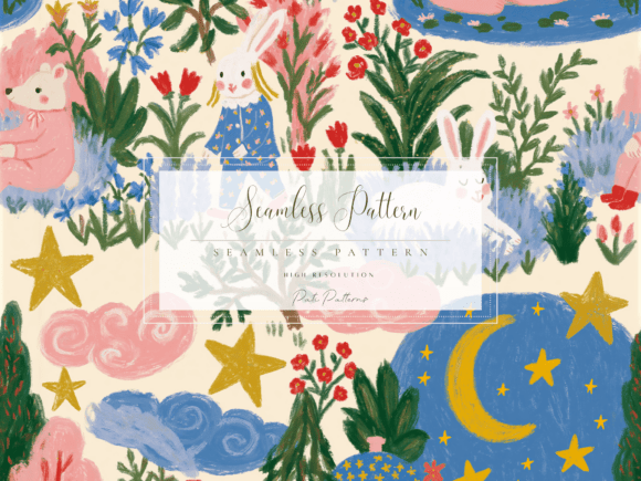 Download Whimsical Woodland Bunny and Bear Seamless Pattern - Seamless Collection