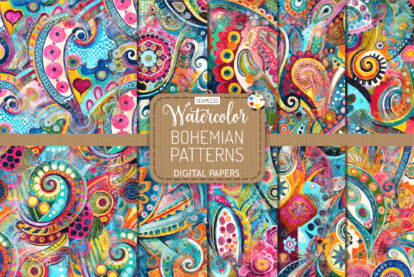 Download Seamless Watercolor Bohemian Patterns - Seamless Collection